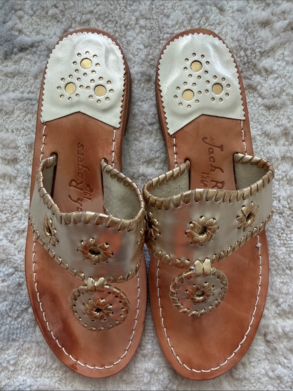Jack Rogers Metallic Gold Whipstitch Slide Sandals